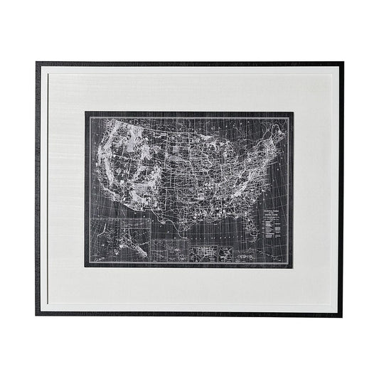 Mercana - Explorer-USA Map-Noir by Vintage Collection a Hand Embellished Textured Framed Art Print - 13195 view 1