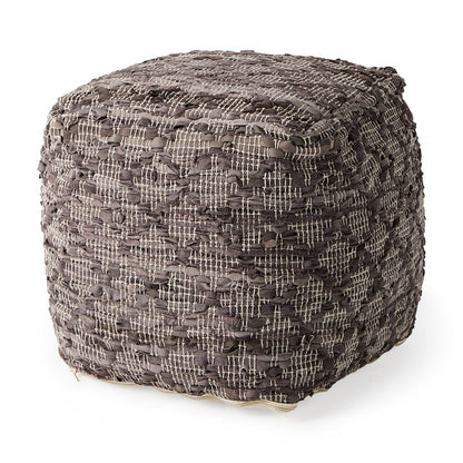 Mercana - Falguni 16.0L x 16.0W x 16.0H Gray Leather and Cotton Patterned Pouf - 69521_CLOSEOUT view 1
