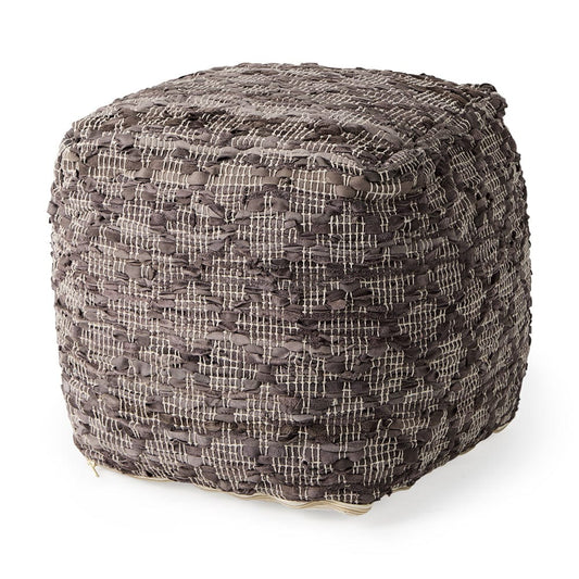 Mercana - Falguni 16.0L x 16.0W x 16.0H Gray Leather and Cotton Patterned Pouf - 69521_CLOSEOUT view 1