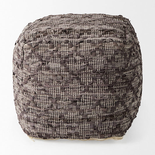 Mercana - Falguni 16.0L x 16.0W x 16.0H Gray Leather and Cotton Patterned Pouf - 69521_CLOSEOUT view 2