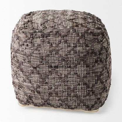 Mercana - Falguni 16.0L x 16.0W x 16.0H Gray Leather and Cotton Patterned Pouf - 69521_CLOSEOUT view 4