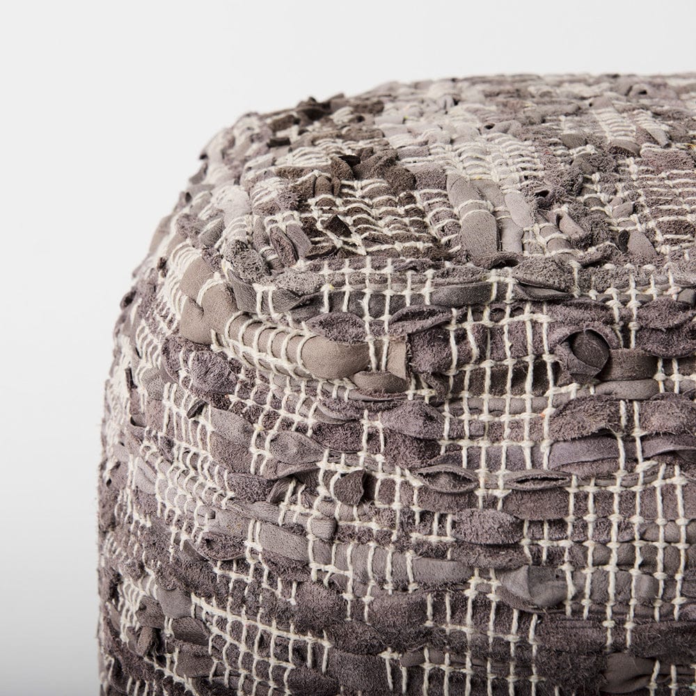 Mercana - Falguni 16.0L x 16.0W x 16.0H Gray Leather and Cotton Patterned Pouf - 69521_CLOSEOUT view 5