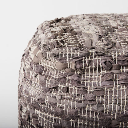 Mercana - Falguni 16.0L x 16.0W x 16.0H Gray Leather and Cotton Patterned Pouf - 69521_CLOSEOUT view 5