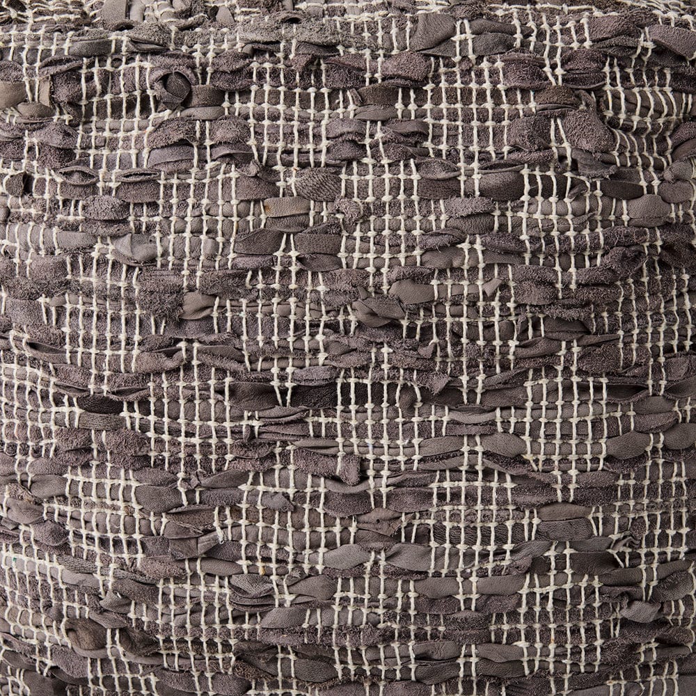Mercana - Falguni 16.0L x 16.0W x 16.0H Gray Leather and Cotton Patterned Pouf - 69521_CLOSEOUT view 7