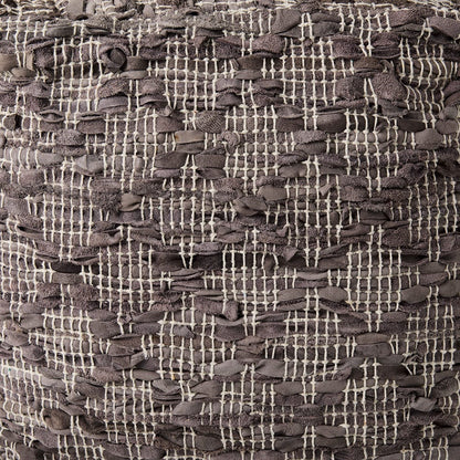 Mercana - Falguni 16.0L x 16.0W x 16.0H Gray Leather and Cotton Patterned Pouf - 69521_CLOSEOUT view 7
