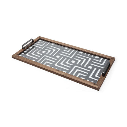Mercana - Fantuz 32L x 16W Gray Metal, Wood and Glass Serving Tray - 68295 view 1