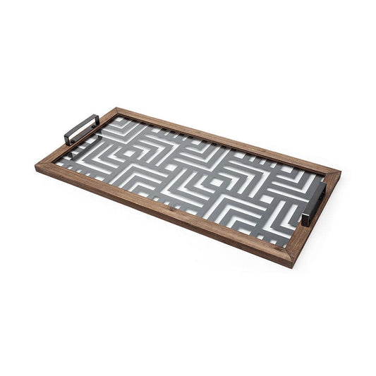 Mercana - Fantuz 32L x 16W Gray Metal, Wood and Glass Serving Tray - 68295 view 1