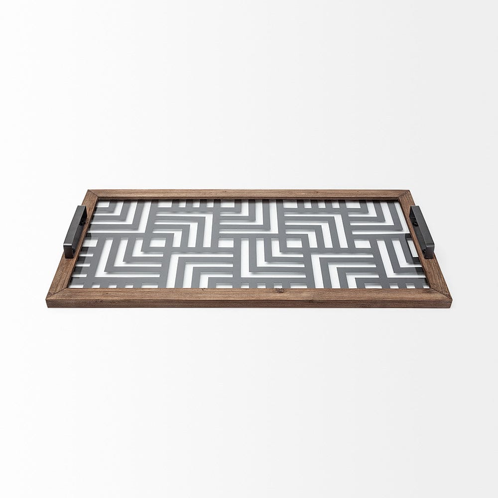 Mercana - Fantuz 32L x 16W Gray Metal, Wood and Glass Serving Tray - 68295 view 2
