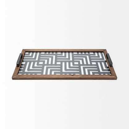 Mercana - Fantuz 32L x 16W Gray Metal, Wood and Glass Serving Tray - 68295 view 2