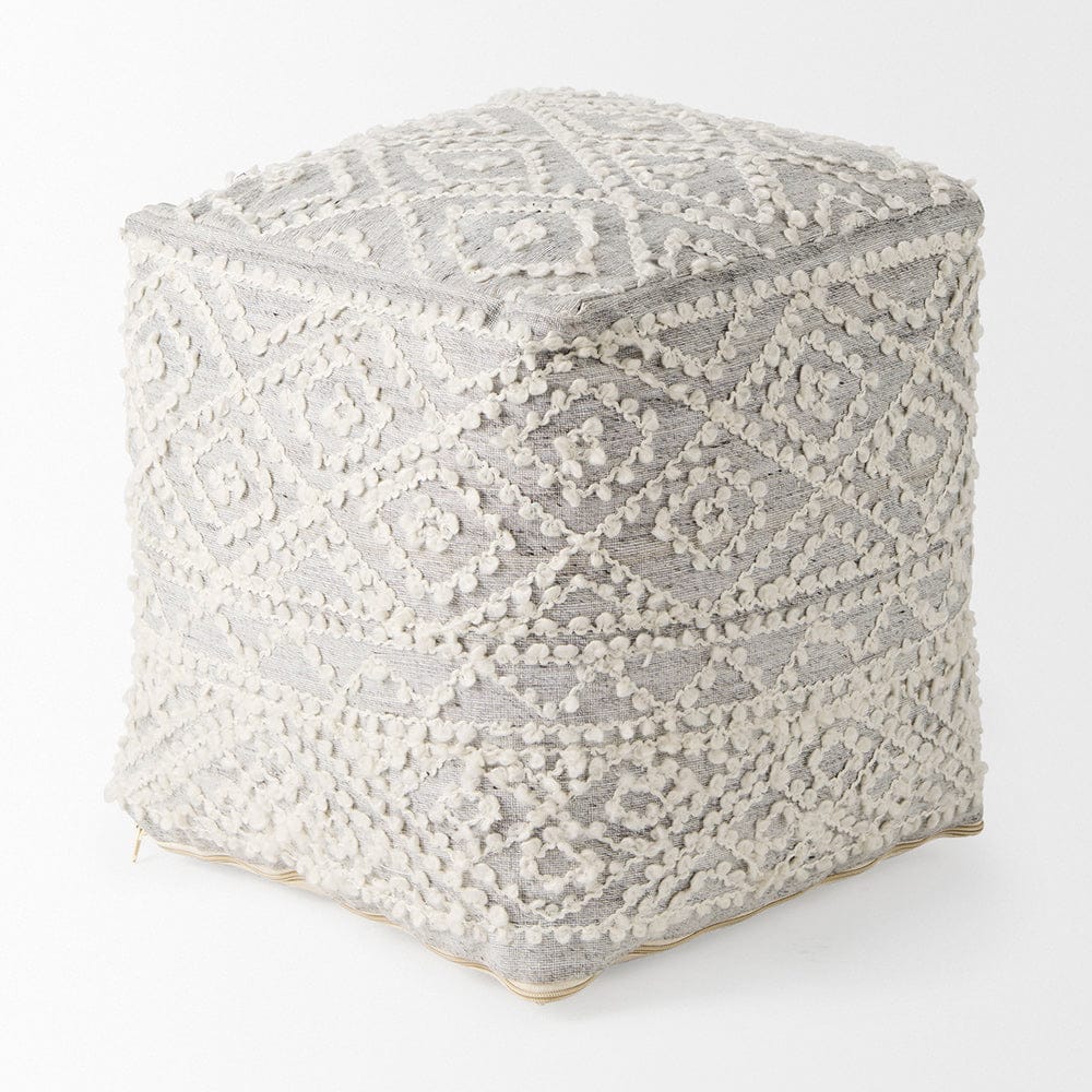 Mercana - Farida 6.0L x 16.0W x 16.0H Light Gray Wool and Polyester Patterned Pouf - 69522 view 3