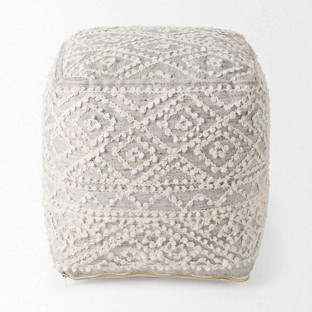 Mercana - Farida 6.0L x 16.0W x 16.0H Light Gray Wool and Polyester Patterned Pouf - 69522 view 4