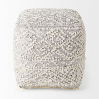 Mercana - Farida 6.0L x 16.0W x 16.0H Light Gray Wool and Polyester Patterned Pouf - 69522 view 4