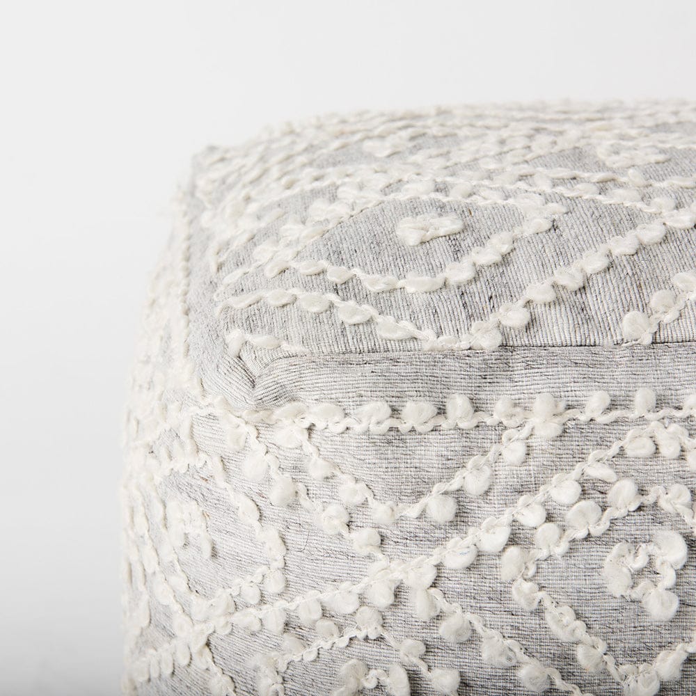 Mercana - Farida 6.0L x 16.0W x 16.0H Light Gray Wool and Polyester Patterned Pouf - 69522 view 5