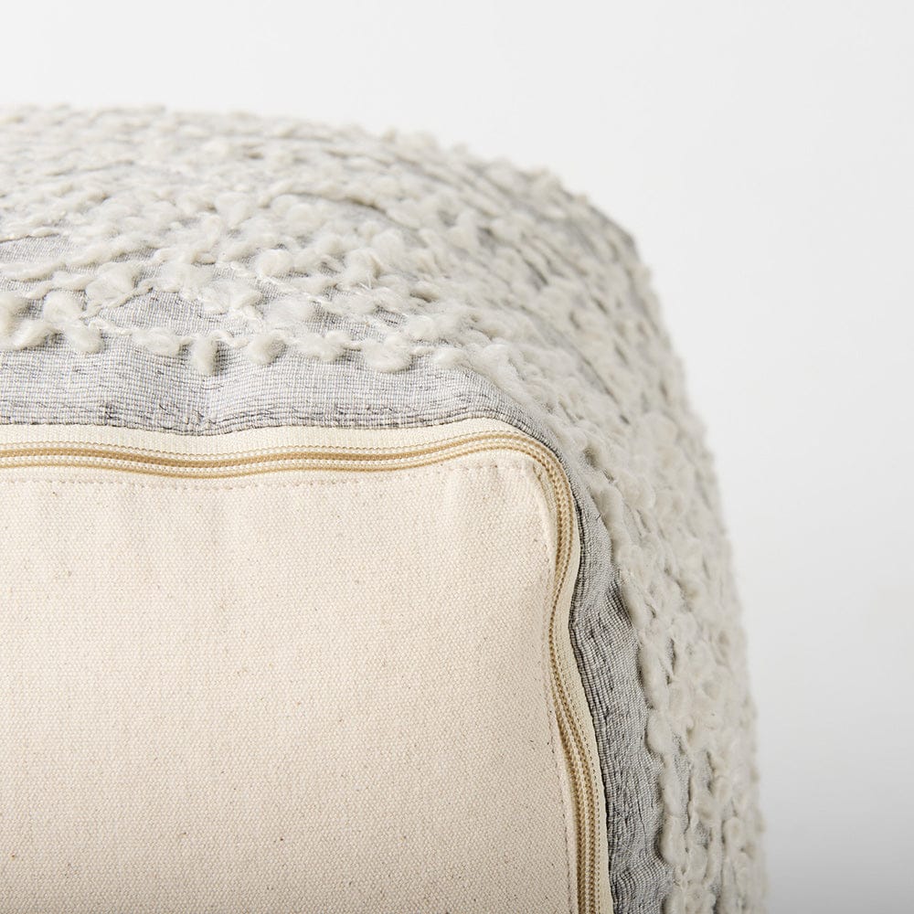 Mercana - Farida 6.0L x 16.0W x 16.0H Light Gray Wool and Polyester Patterned Pouf - 69522 view 9
