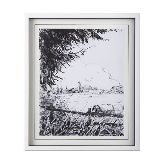 Mercana - Farm View I by Mercana Studio a Hand Embellished Textured Framed Art Print Matted under Glass - 14086 view 1