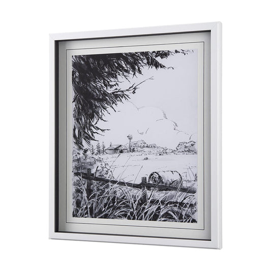 Mercana - Farm View I by Mercana Studio a Hand Embellished Textured Framed Art Print Matted under Glass - 14086 view 2