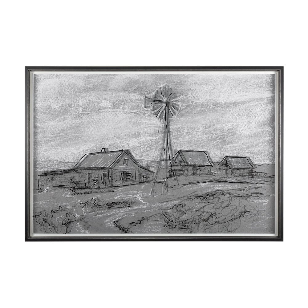Mercana - Farm view sketch I by Mercana Studio a Hand Embellished Textured Framed Art Print Matted under Glass - 14531 view 1