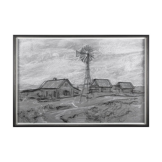 Mercana - Farm view sketch I by Mercana Studio a Hand Embellished Textured Framed Art Print Matted under Glass - 14531 view 1