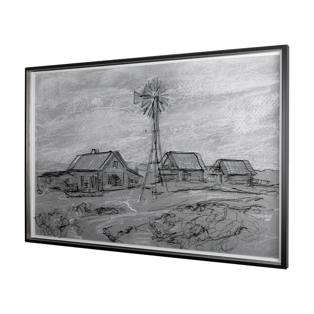 Mercana - Farm view sketch I by Mercana Studio a Hand Embellished Textured Framed Art Print Matted under Glass - 14531 view 2