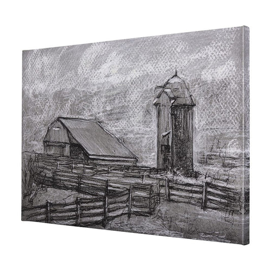 Mercana - Farm view sketch II by Mercana Studio a Hand Embellished Textured Canvas - 102360-S view 2
