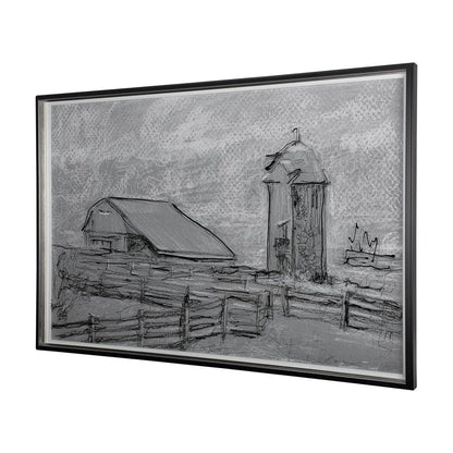 Mercana - Farm view sketch II by Mercana Studio Hand Embellished Textured Framed Art Print Matted under Glass - 14532 view 2