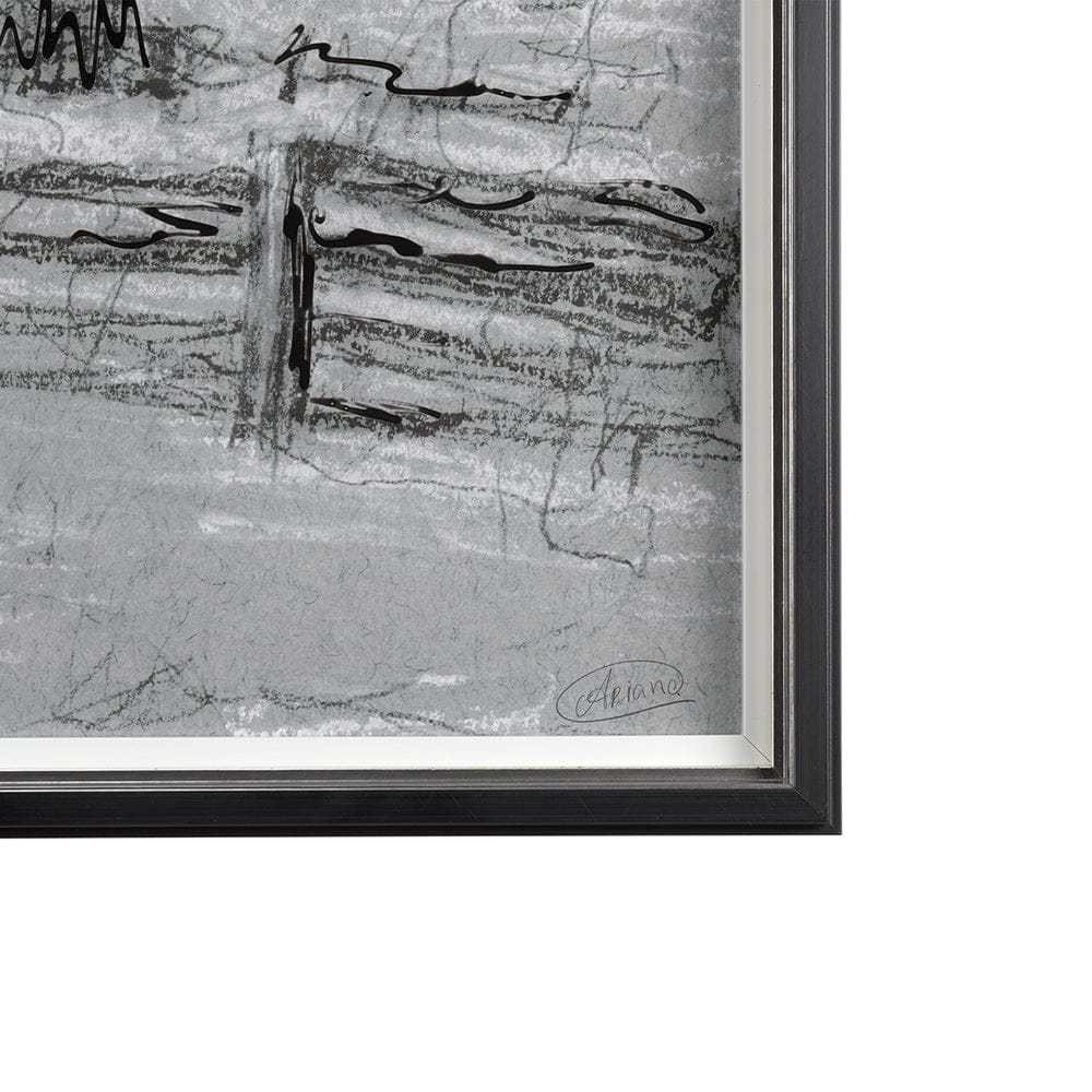 Mercana - Farm view sketch II by Mercana Studio Hand Embellished Textured Framed Art Print Matted under Glass - 14532 view 3