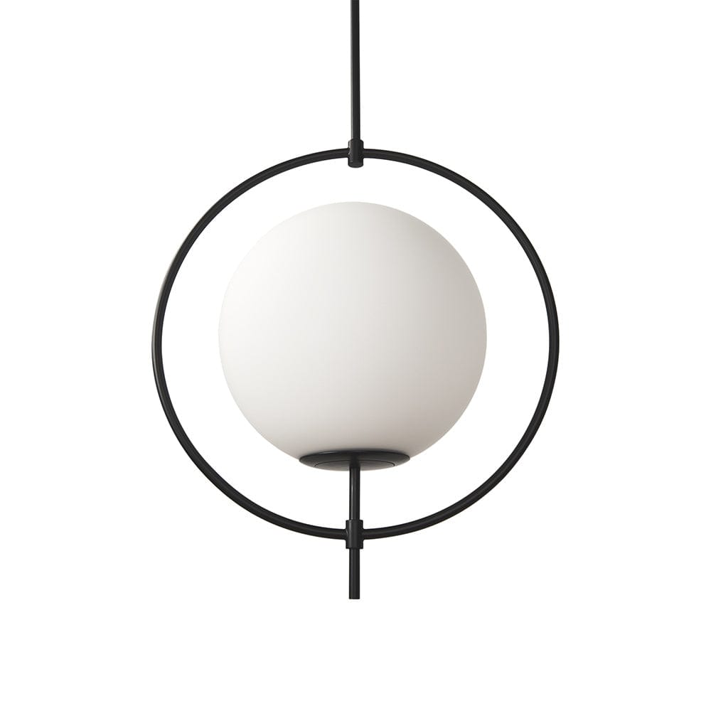 Mercana - Farrah Frosted Glass Globe set in Matte Black Metal Pendant Ceiling Light - 70199_CLOSEOUT view 1