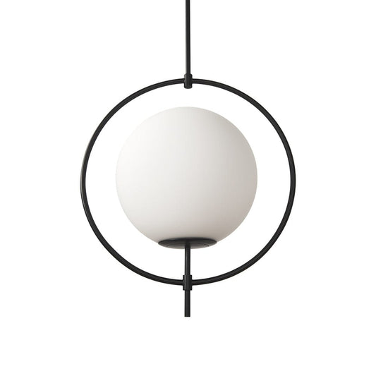 Mercana - Farrah Frosted Glass Globe set in Matte Black Metal Pendant Ceiling Light - 70199_CLOSEOUT view 1