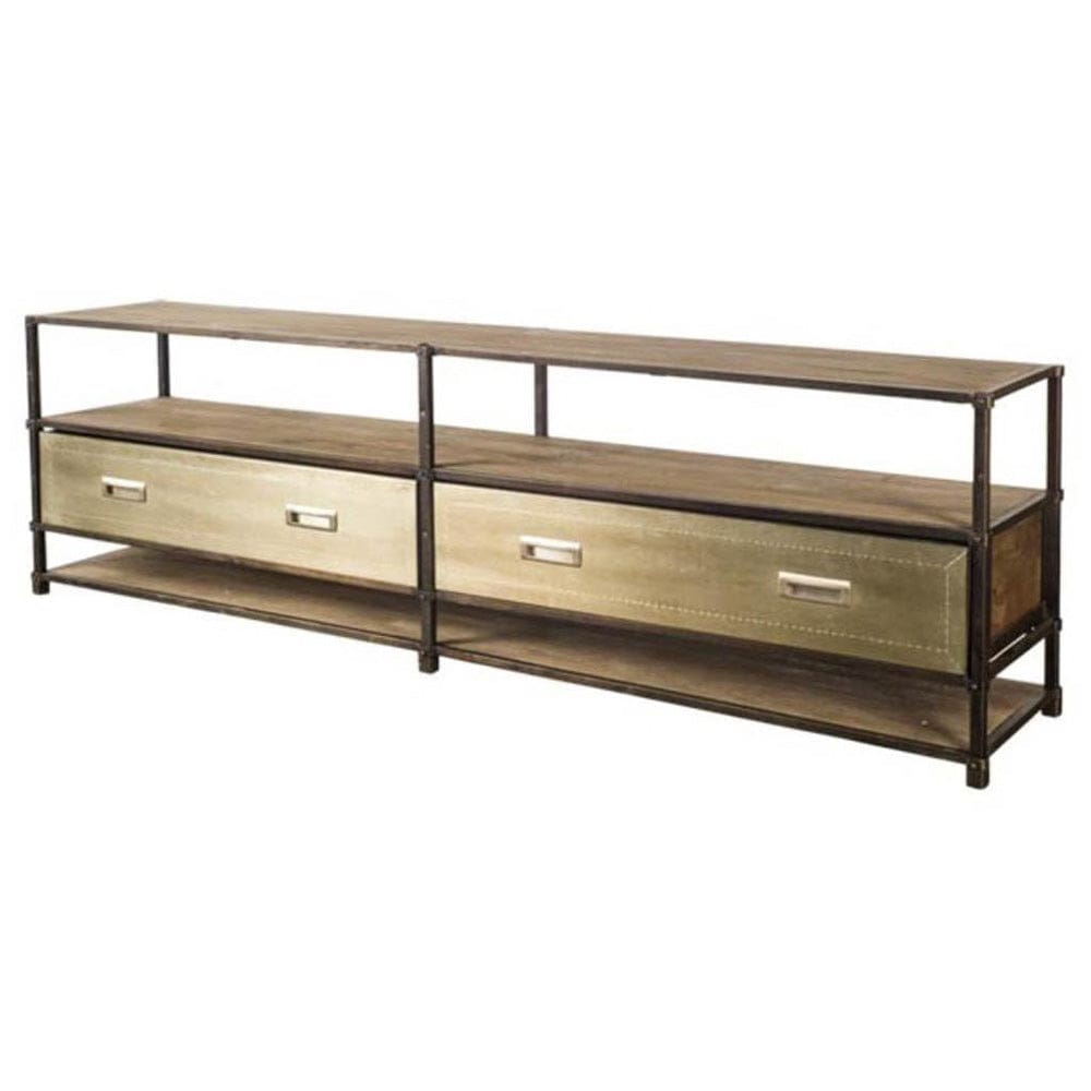 Mercana - Farrow 72.5L x 14W x 20H Brass Wood and Metal TV Stand Media Console with Storage, TV up to 83