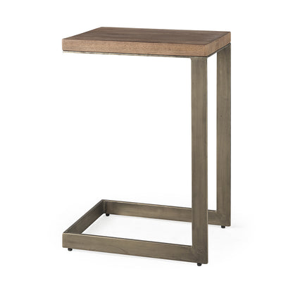 Mercana - Faye 14L x 18W x 26H Medium Brown Wood W/ Antique Nickel Finished Metal Base C Side Table - 69170 view 1