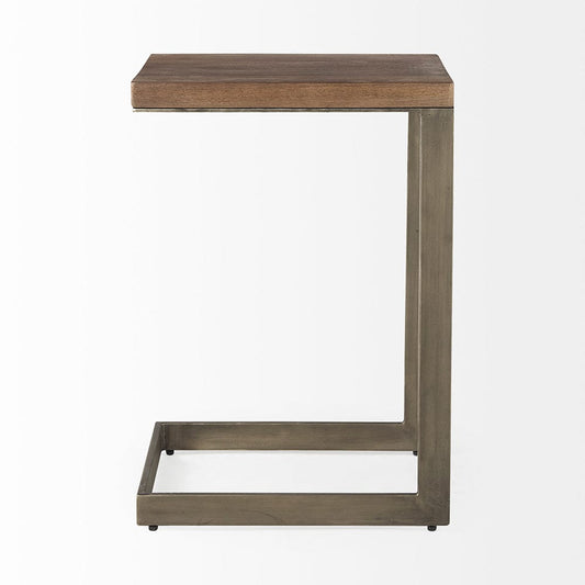 Mercana - Faye 14L x 18W x 26H Medium Brown Wood W/ Antique Nickel Finished Metal Base C Side Table - 69170 view 2
