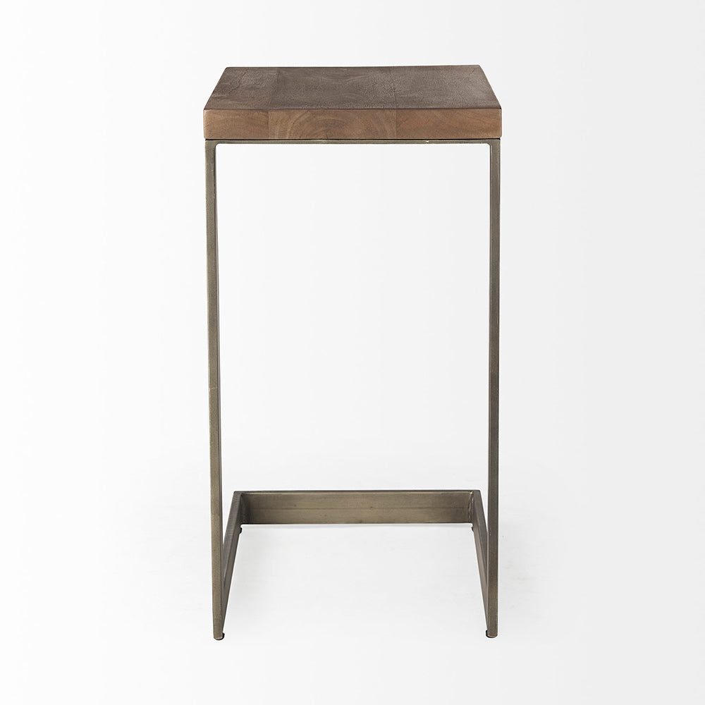 Mercana - Faye 14L x 18W x 26H Medium Brown Wood W/ Antique Nickel Finished Metal Base C Side Table - 69170 view 3