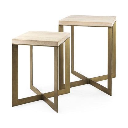 Mercana - Faye 19L x 19W x 26H Beige Finished Wood W/ Gold Metal Base Accent Tables (Set of 2) - 69179 view 1