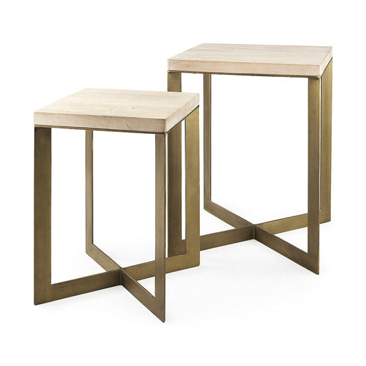 Mercana - Faye 19L x 19W x 26H Beige Finished Wood W/ Gold Metal Base Accent Tables (Set of 2) - 69179 view 1