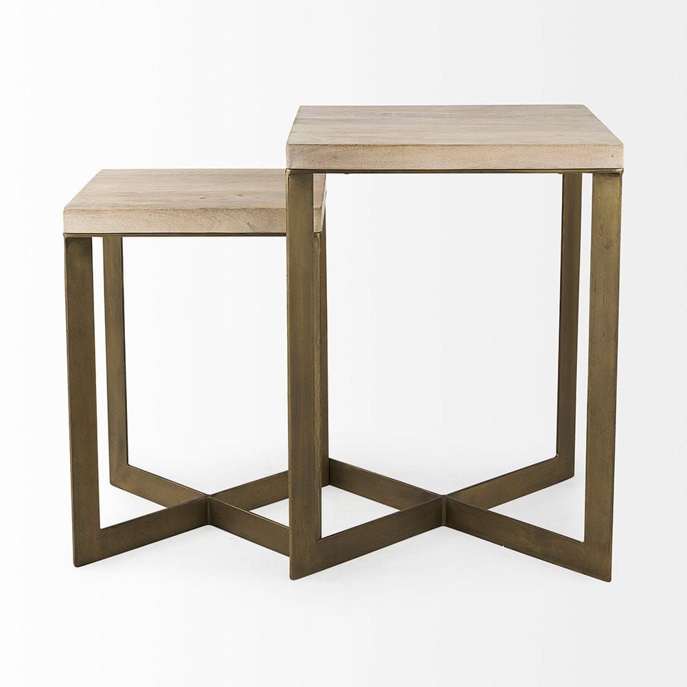 Mercana - Faye 19L x 19W x 26H Beige Finished Wood W/ Gold Metal Base Accent Tables (Set of 2) - 69179 view 3