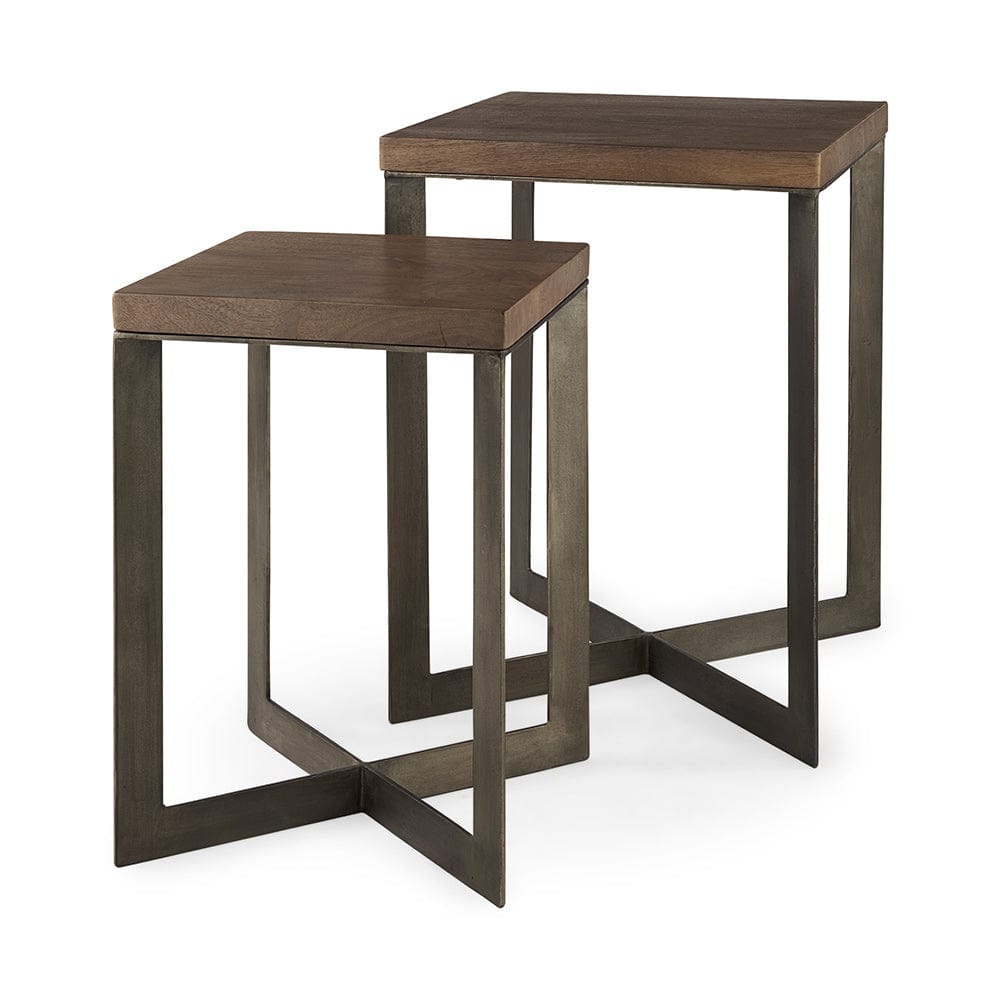 Mercana - Faye 19L x 19W x 26H Medium Brown Wood W/Metal Base Accent Tables (Set of 2) - 69178 view 1