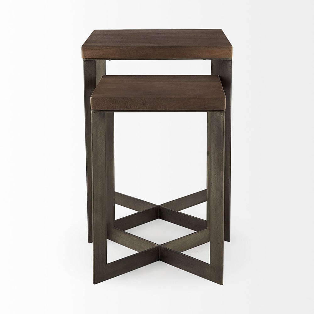 Mercana - Faye 19L x 19W x 26H Medium Brown Wood W/Metal Base Accent Tables (Set of 2) - 69178 view 2