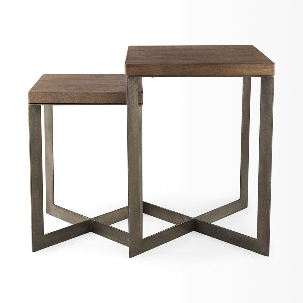 Mercana - Faye 19L x 19W x 26H Medium Brown Wood W/Metal Base Accent Tables (Set of 2) - 69178 view 3