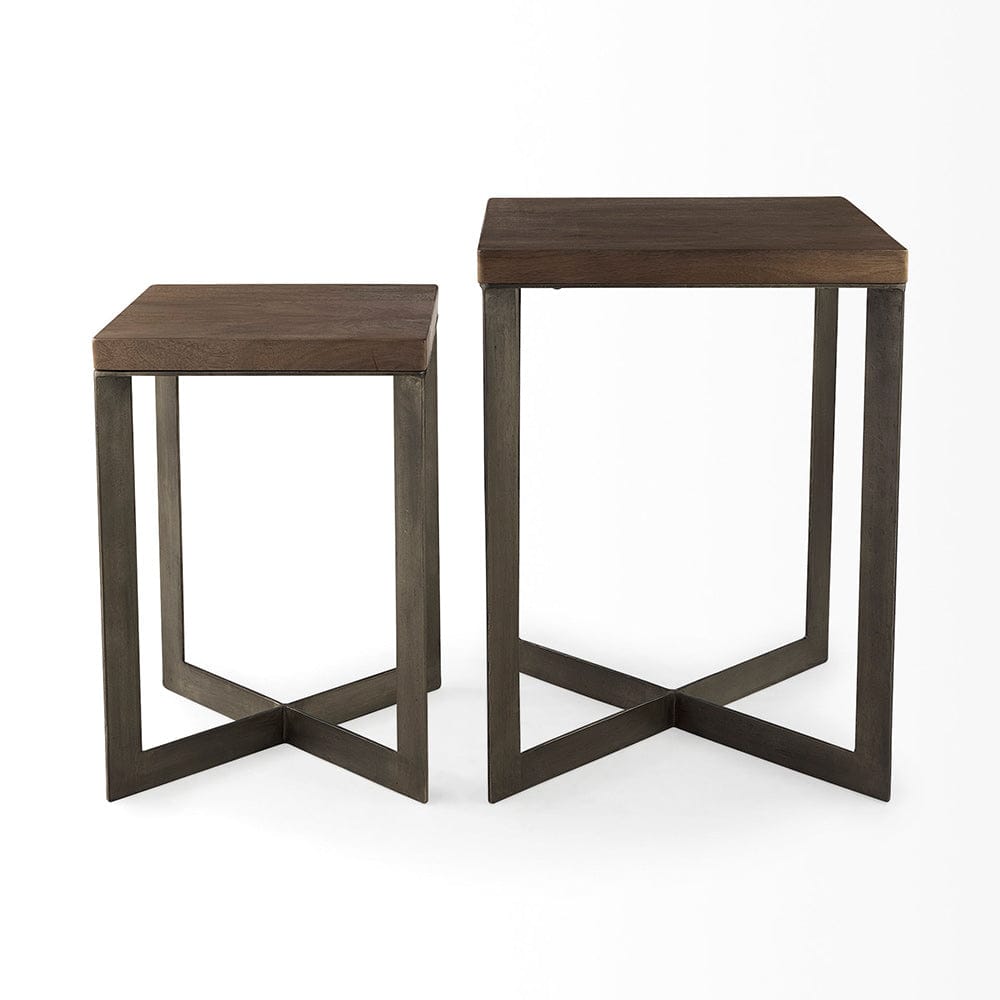 Mercana - Faye 19L x 19W x 26H Medium Brown Wood W/Metal Base Accent Tables (Set of 2) - 69178 view 4