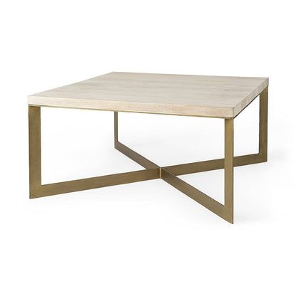Mercana - Faye 34L x 34W x 17H Beige Finished Wood W/Gold Metal Base Square Coffee Table - 69180 view 1