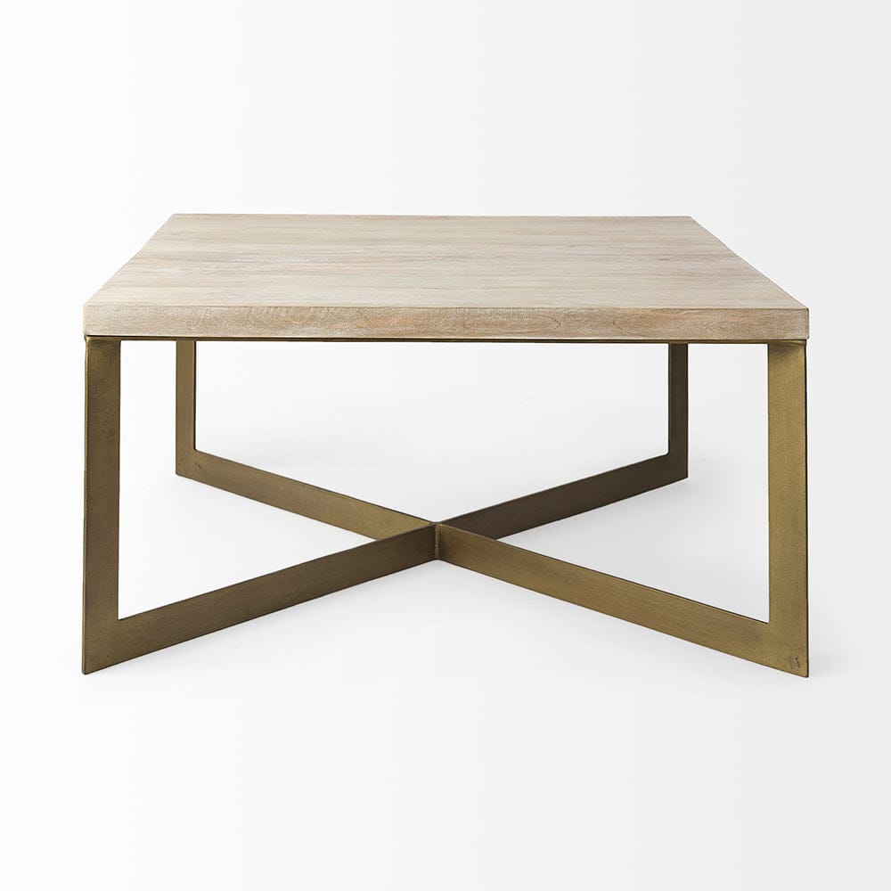 Mercana - Faye 34L x 34W x 17H Beige Finished Wood W/Gold Metal Base Square Coffee Table - 69180 view 2