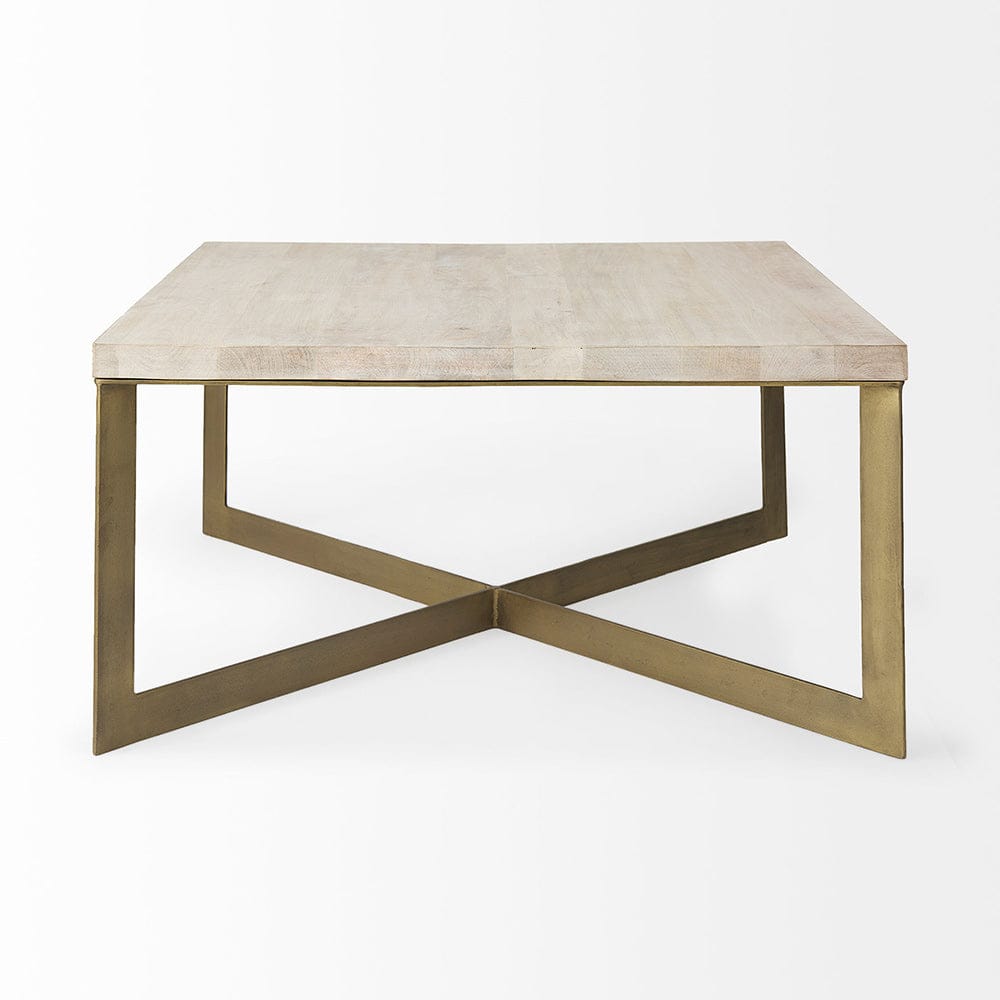 Mercana - Faye 34L x 34W x 17H Beige Finished Wood W/Gold Metal Base Square Coffee Table - 69180 view 3