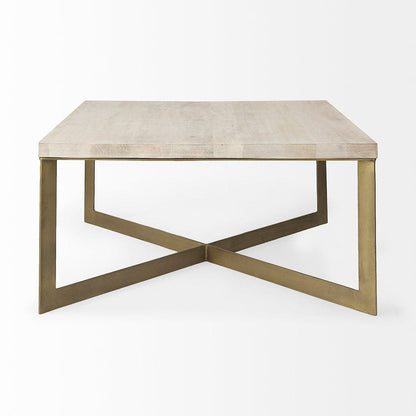 Mercana - Faye 34L x 34W x 17H Beige Finished Wood W/Gold Metal Base Square Coffee Table - 69180 view 3