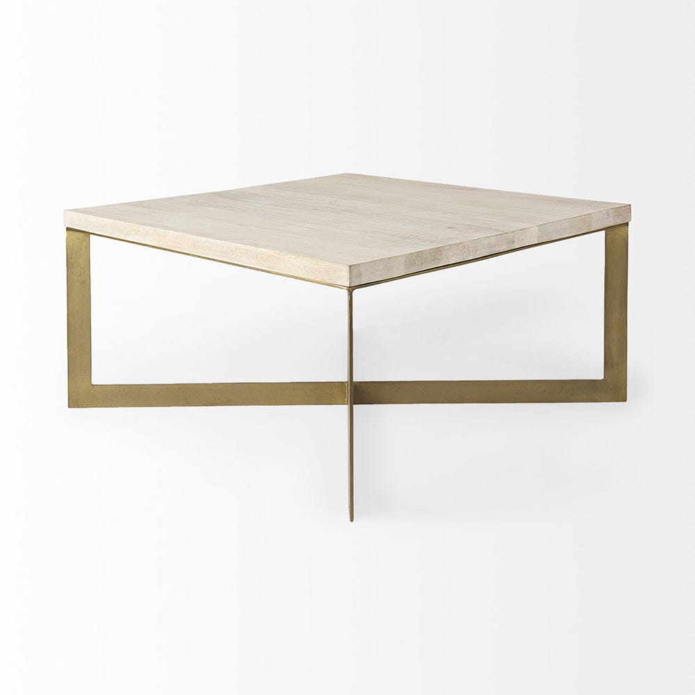 Mercana - Faye 34L x 34W x 17H Beige Finished Wood W/Gold Metal Base Square Coffee Table - 69180 view 4
