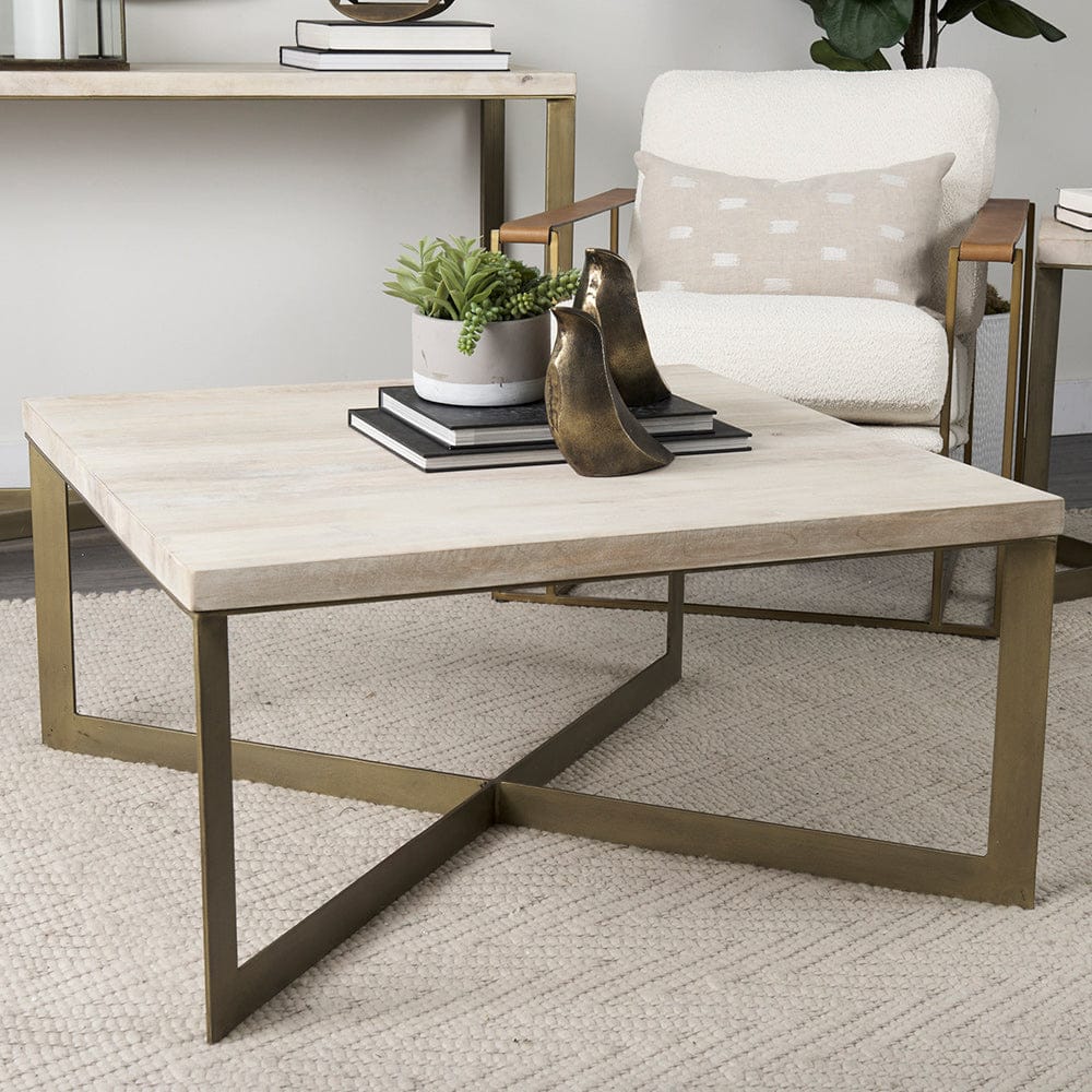 Mercana - Faye 34L x 34W x 17H Beige Finished Wood W/Gold Metal Base Square Coffee Table - 69180 view 10
