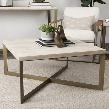 Mercana - Faye 34L x 34W x 17H Beige Finished Wood W/Gold Metal Base Square Coffee Table - 69180 view 10