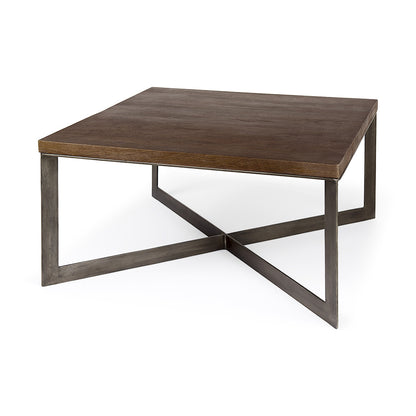 Mercana - Faye 34L x 34W x 17H Medium Brown Wood W/Antique Nickel Metal Base Square Coffee Table - 69181 view 1