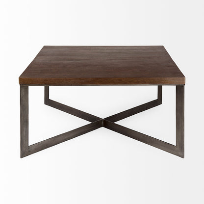 Mercana - Faye 34L x 34W x 17H Medium Brown Wood W/Antique Nickel Metal Base Square Coffee Table - 69181 view 2