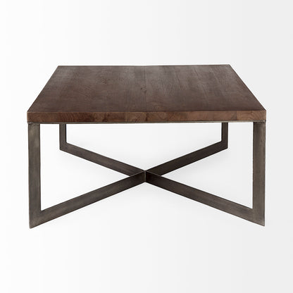 Mercana - Faye 34L x 34W x 17H Medium Brown Wood W/Antique Nickel Metal Base Square Coffee Table - 69181 view 3