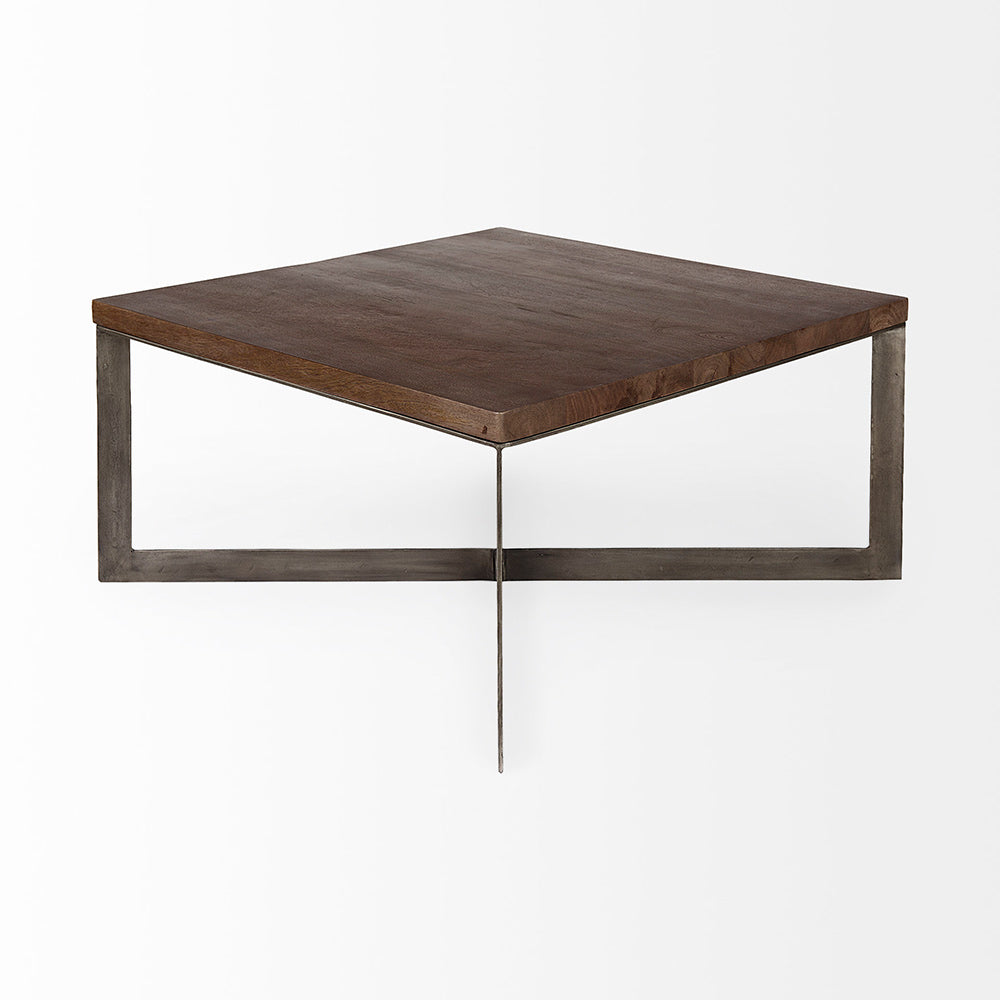 Mercana - Faye 34L x 34W x 17H Medium Brown Wood W/Antique Nickel Metal Base Square Coffee Table - 69181 view 4